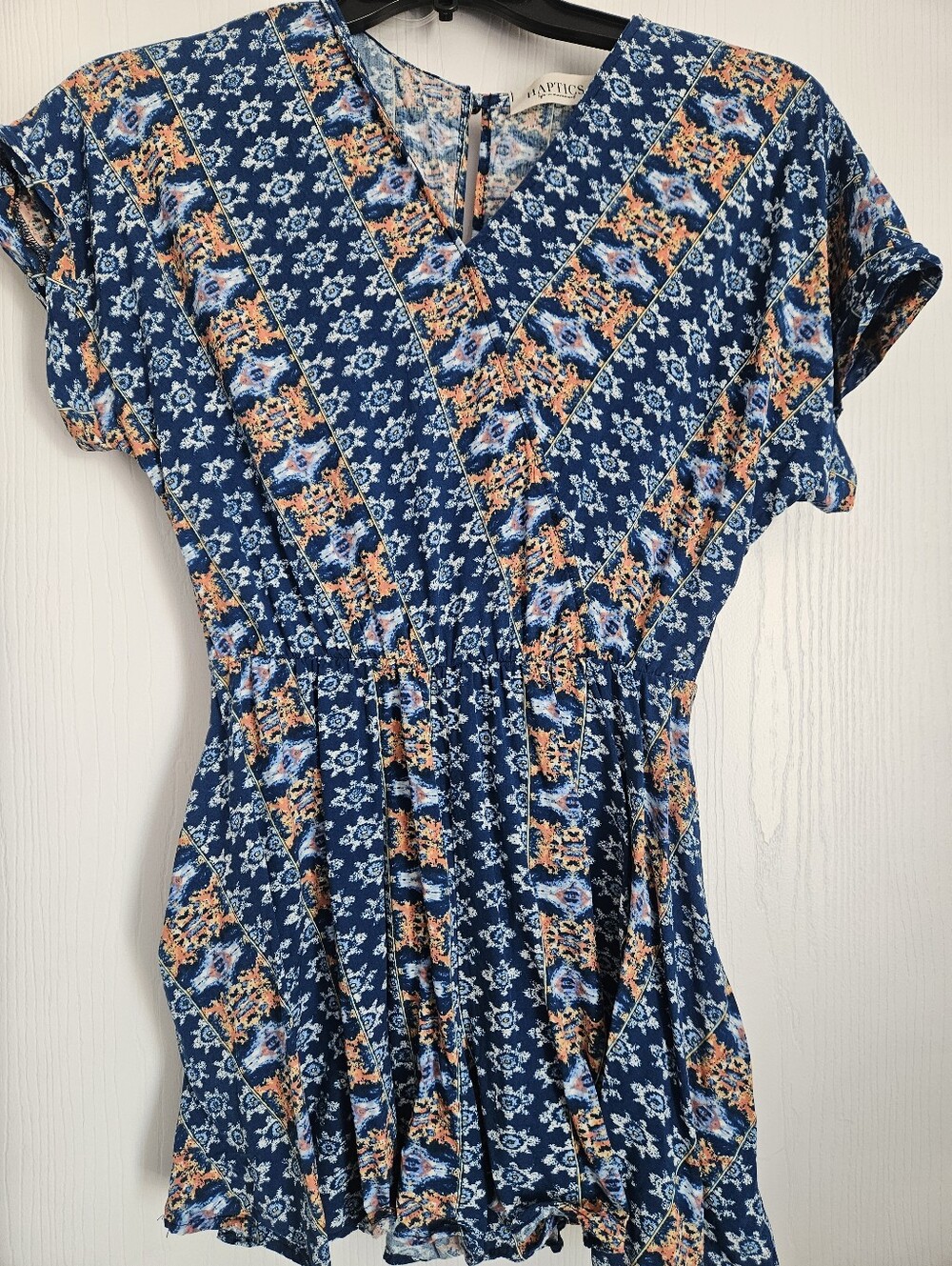 Haptics Blue & Orange Patterned Romper